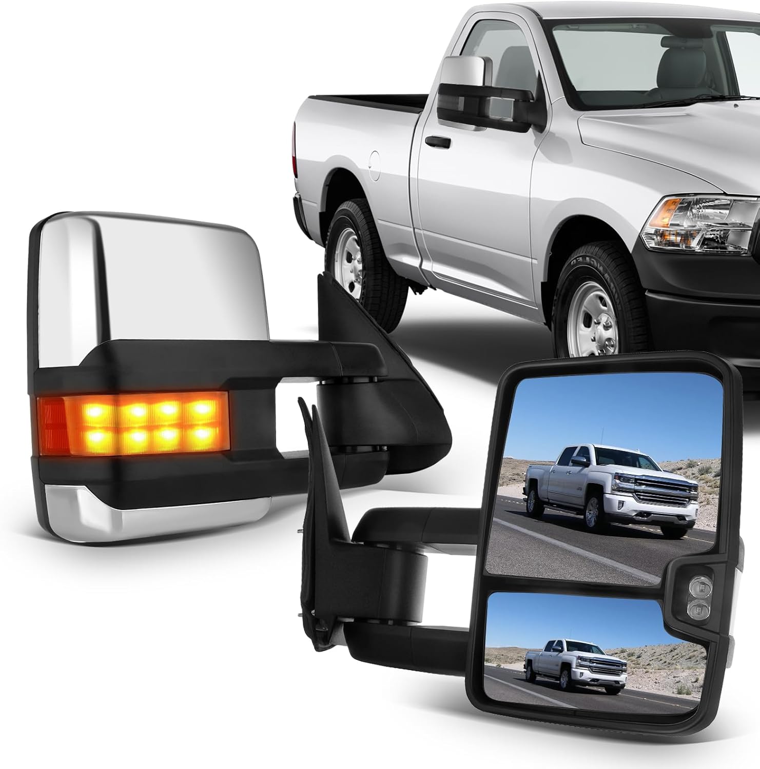 ECCPP Towing Mirrors for 2003-2006 Chevy Silverado GMC Sierra Chrome Power Heated Signal Light Pickup Mirrors