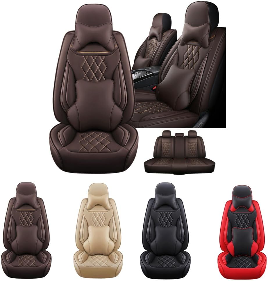 5 Seat Covers for Chevrolet Cruze 2011-2019,Nappa Leather Car Seat Covers, Car Seat Cushions,Waterproof Soft Car Seat Covers,Airbag Compatible Interior Accessories(Deluxe,Coffee)