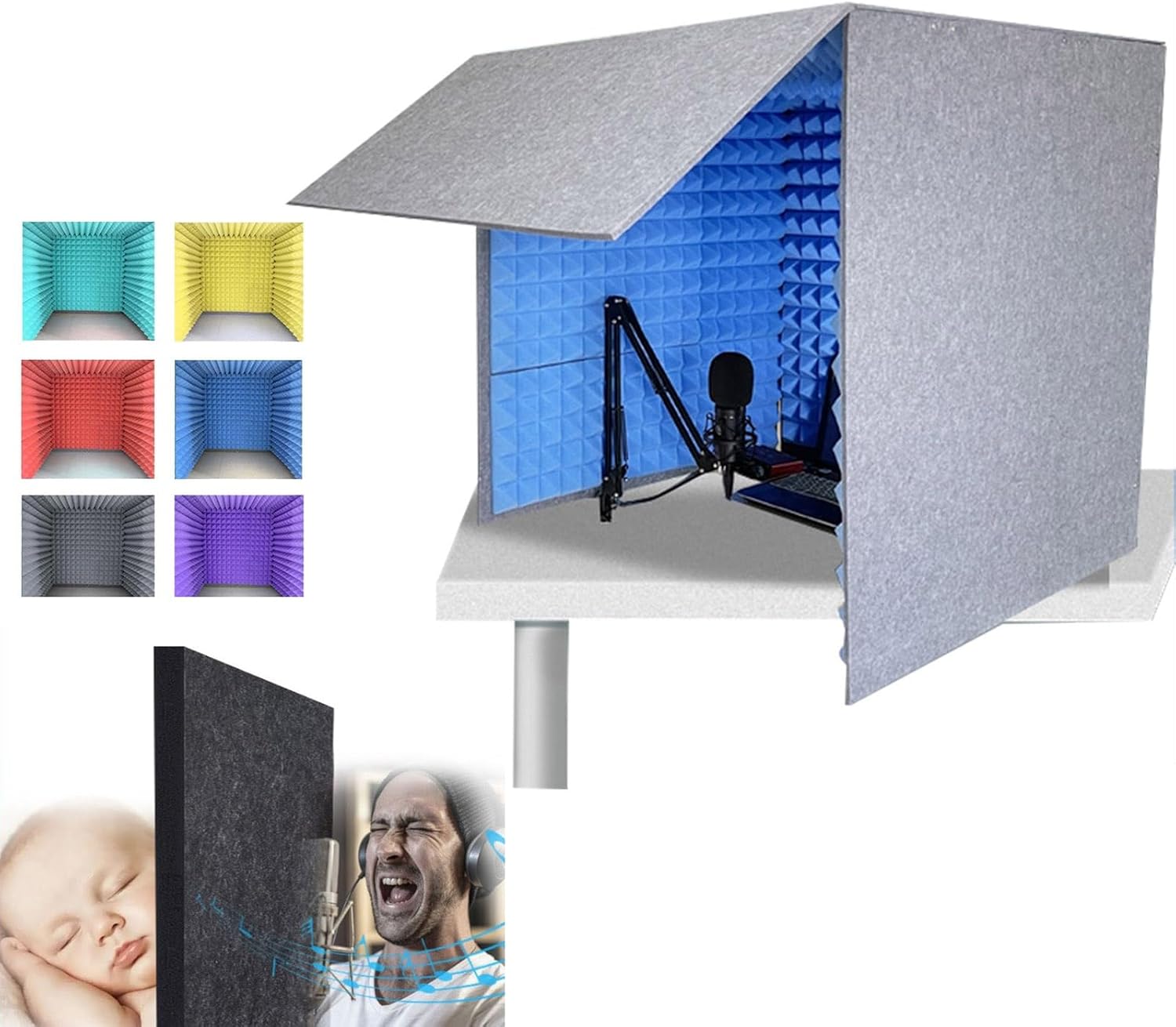 Portable Recording Studio, Microphone Isolation Booth, Desktop Soundproof Enclosure, for Studio Recording Singing (Red)