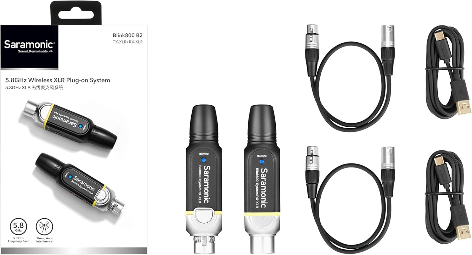 Saramonic 5.8GHz Wireless Plug-On XLR System for Dynamic and Battery-Powered Microphones with Plug-in XLR Receiver (Blink 800 B2) (BLINK800B2)