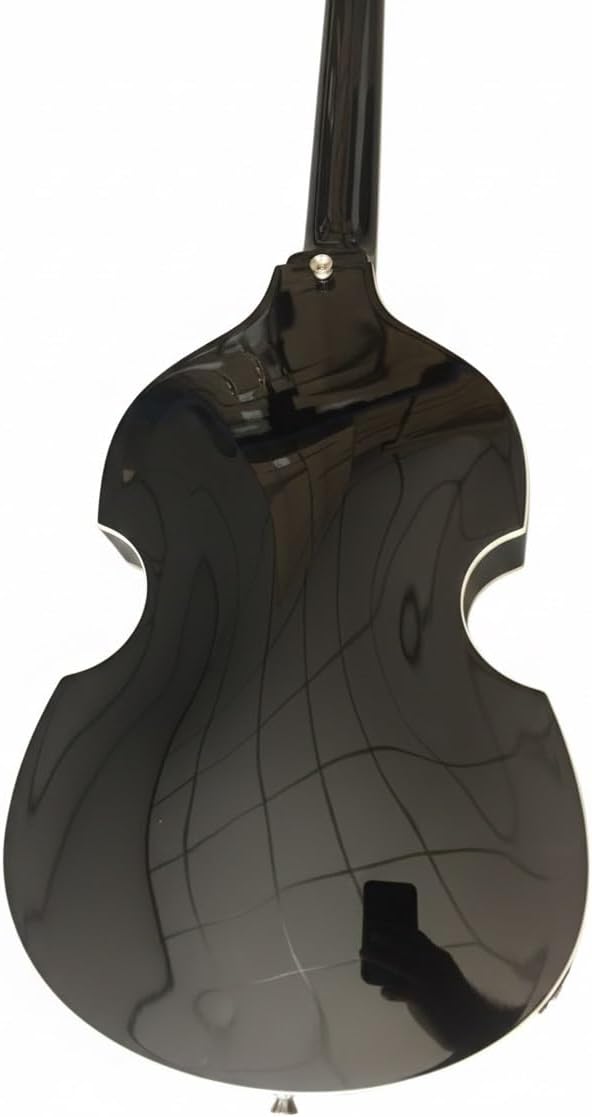 Violin Electric Bass Guitar 4 String 41 Inch Short Scale - Hollow Basswood Body with Flame Maple Appearance & Neck(Black)