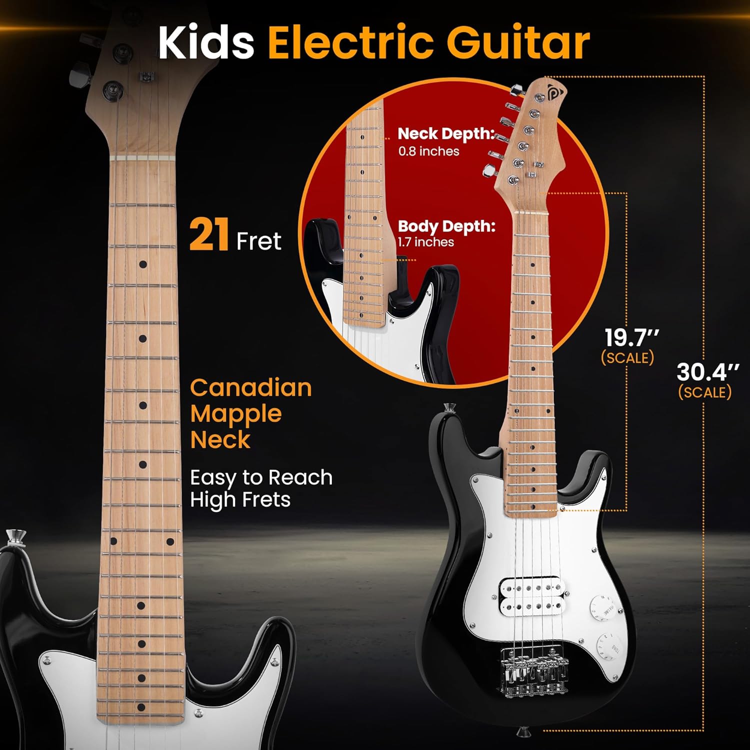 Pyle Kids Electric Guitar Starter Kit with Amplifier, 30” Mini Instrument w/ 10W Amp & Complete Accessories, PEGKT30