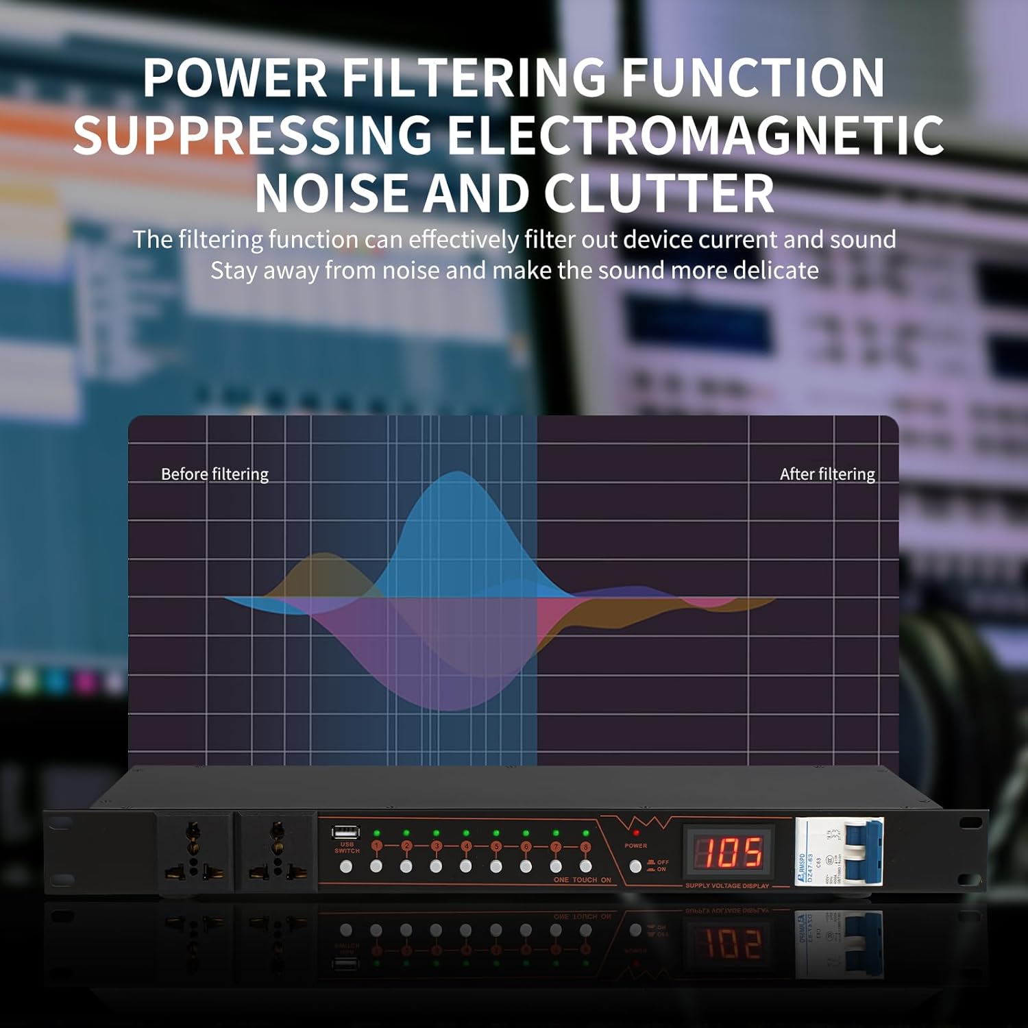 XUTGA 10 Outlet Power Conditioner for Audio Equipment 6000W with Air Breaker, Power Sequencer Conditioner Rack Mount, LCD Display 110-220V with USB,Surge Protector