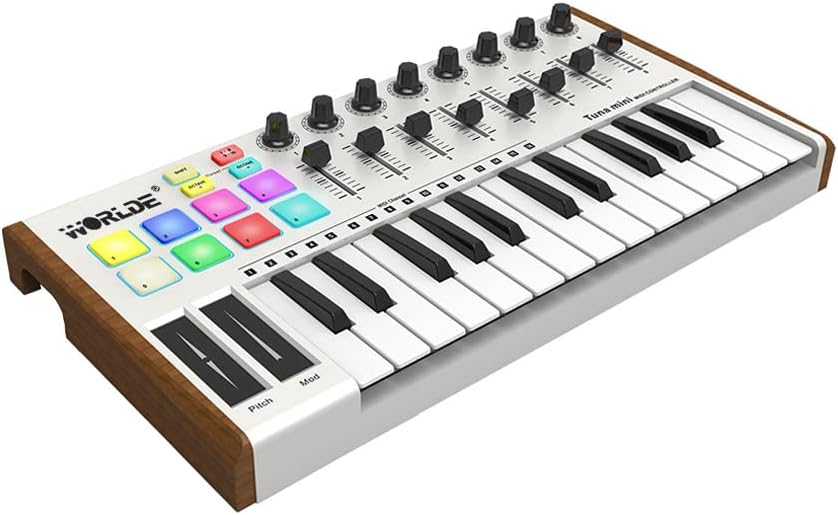 Tuna MINI Ultra-Portable 25-Key USB MIDI Keyboard Controller 8 RGB Backlit Trigger Pads with 6.35mm Pedal Jack