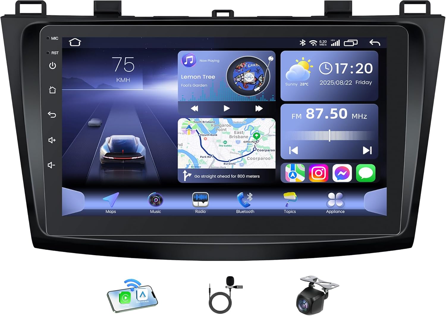 Android 13 Car Stereo for Mazda 3 2010–2013 – 9 Inch 1280×800 HD Touchscreen Head Unit with Wireless CarPlay & Android Auto, GPS, WiFi, Bluetooth, FM, Backup Camera, Fit Bose System, Online OTA Upgrad