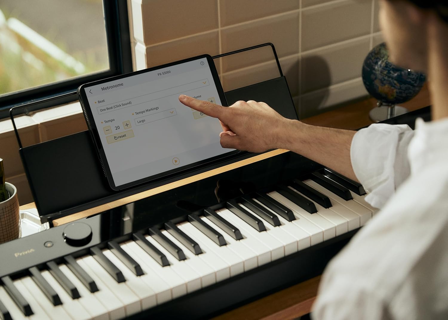 Casio Privia PX-S5000 Portable Digital Piano with 88 Hybrid Weighted Keys, 23 Tones, Touch Sensor Controls, Sustain Pedal, Bluetooth, USB, AC Adapter, 16W Speakers, Gloss Black Finish (PX-S5000BK)