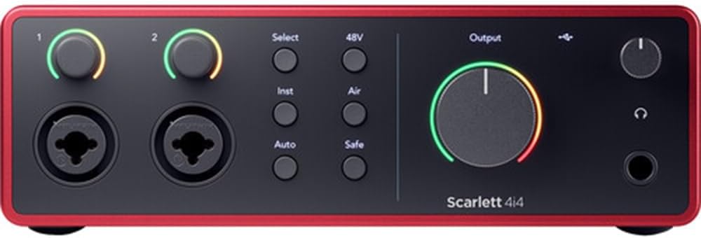 Focusrite Scarlett 4i4 USB-C Audio/MIDI Interface (4th Gen) Bundle with Polsen HPC-A30 Studio Monitor Headphones, Pop Filter and 2x XLR- XLR Cable