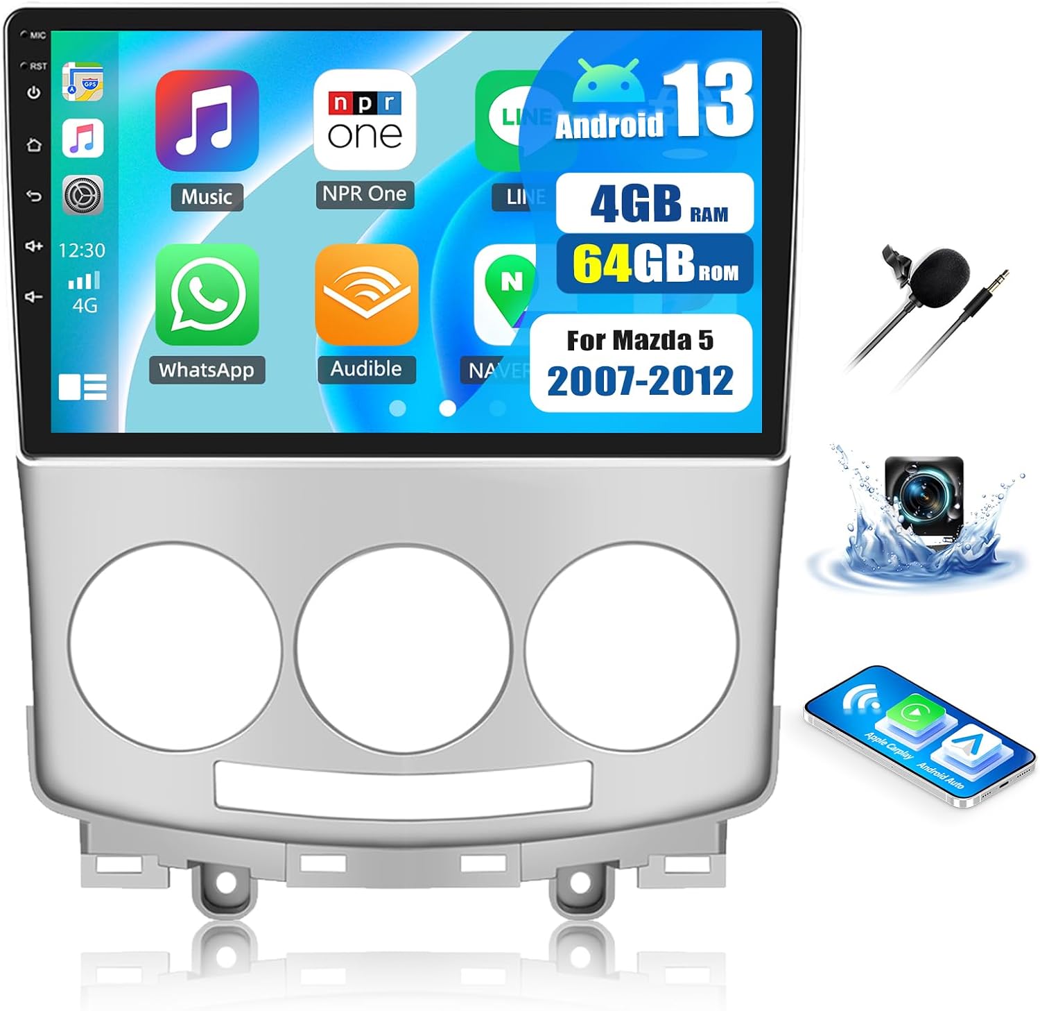 [4G+64G] Car Radio for Mazda 5 2007-2012 with Wireless CarPlay Android Auto,9