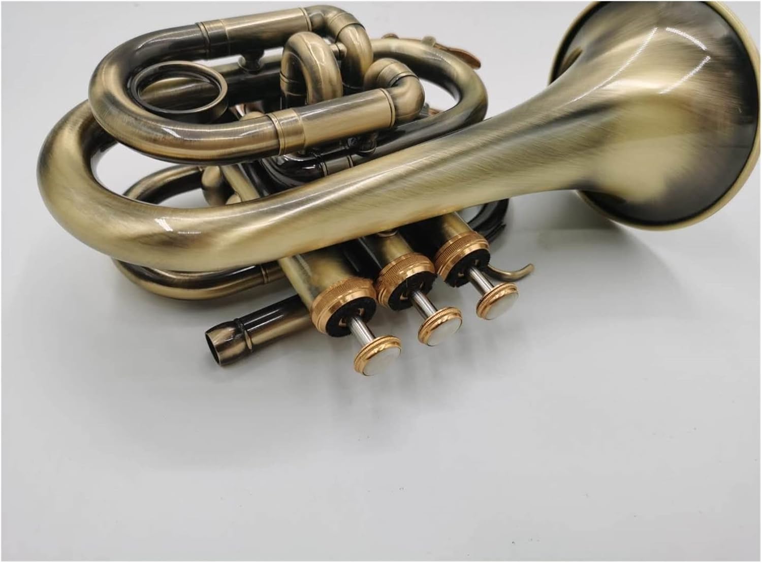 FLFL Student Trumpet Popular Mini Pocket Trumpet Bb Flat Brass Material Antique Copper Wind Instrument with Mouthpiece Gloves Carrying Case