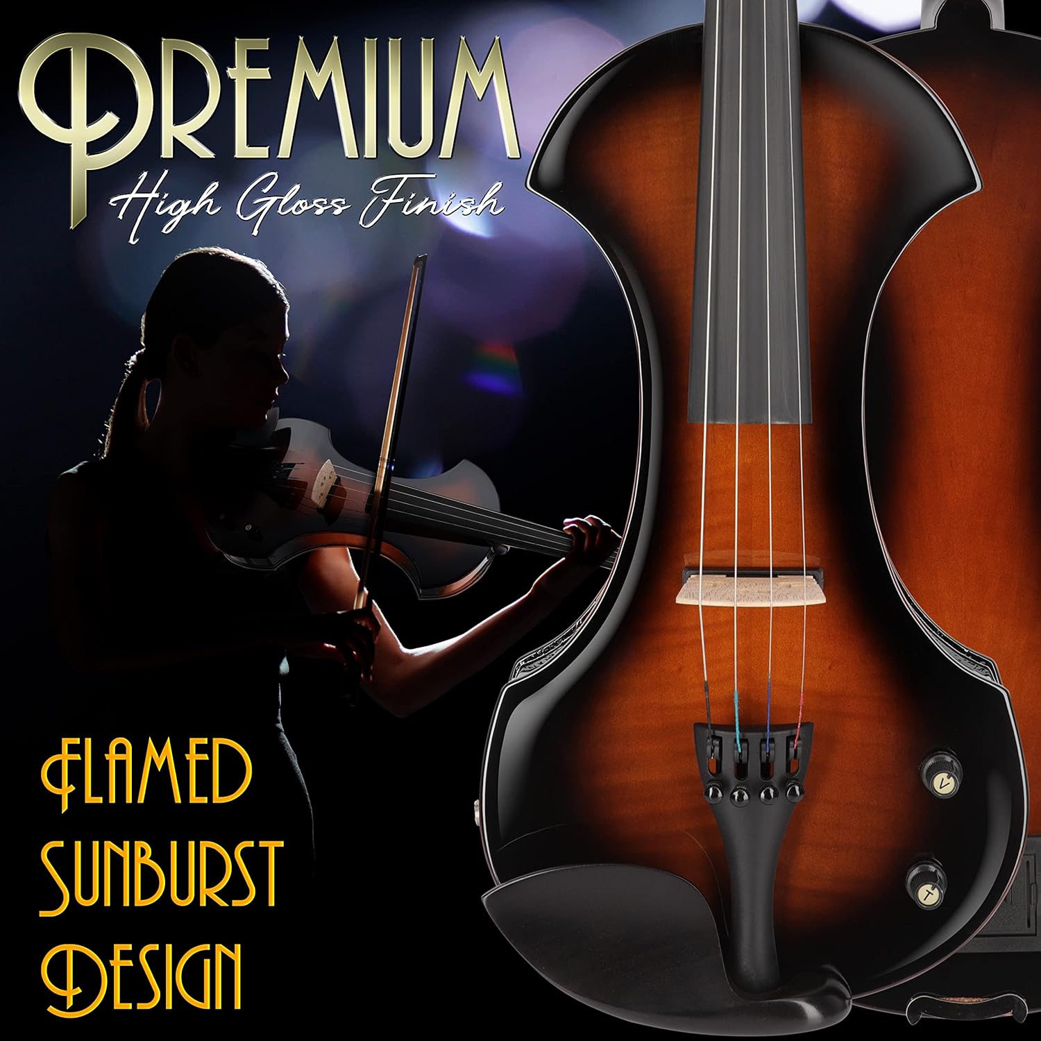 Pyle Full Size Electric Violin, 4/4 Solid Wood Silent Fiddle, with Amplifier Kit, Hard Case, Bow, Ebony Fittings, Digital Tuner, Extra Strings, Rosin