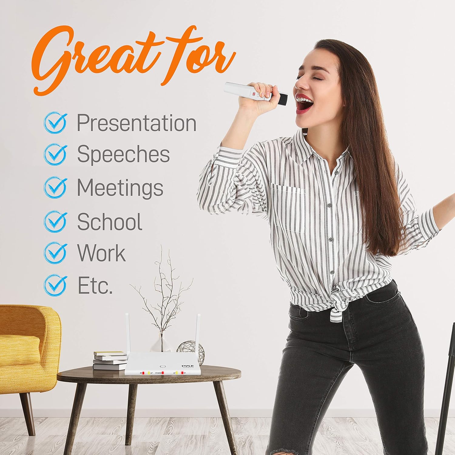 Pyle, Wireless Microphone System USB Rechargeable Batteries 2 Handheld Mics,1 Compact Base, for PA Karaoke Dj, High Performance, Portable Easy Carry PDWM2232