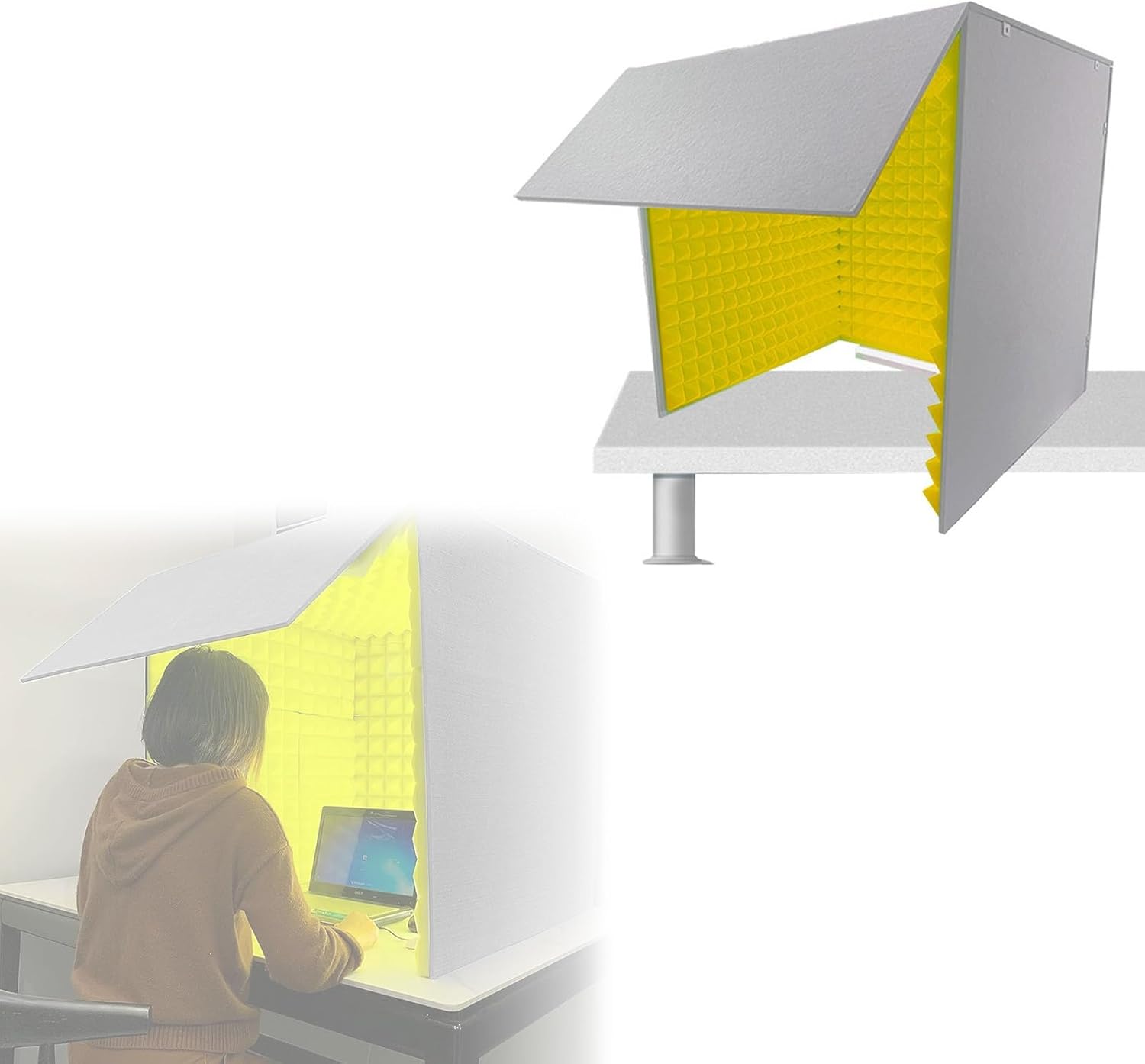 Portable Recording Studio, Microphone Foam Booth, Desktop Soundproof Enclosure, Suitable for Recording Studio, Singing Broadcast (Yellow)
