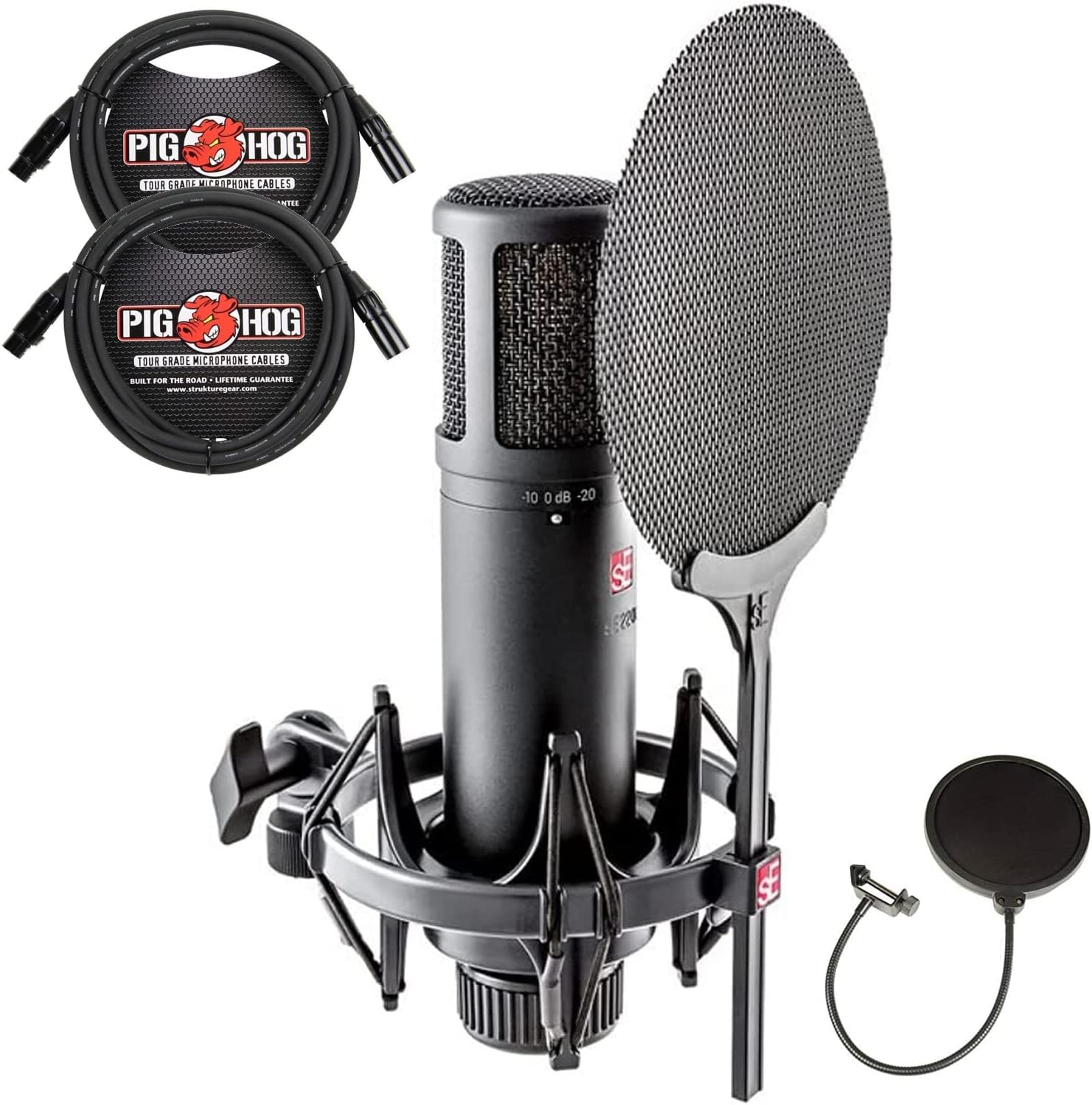 sE Electronics SE2200 Large-Diaphragm Condenser Microphone Bundle with Shockmount, Pop Screen Filter and 2 10ft XLR Cables