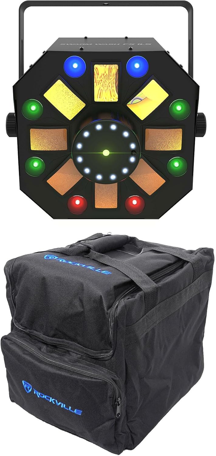 Audiosavings Bundle: Chauvet DJ Swarm Wash FX ILS RGBAW+UV DMX LED Rotating Derby/L-Beam/Strobe Light Bundle with Rockville RLB40 Padded Travel Bag for Chauvet or American DJ Effect Lights (2 Items)