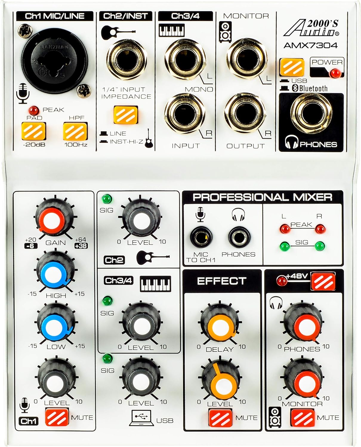 Audio2000'S S7304 USB-Powered Four-Channel Audio Mixer with USB Interface and Sound Effect