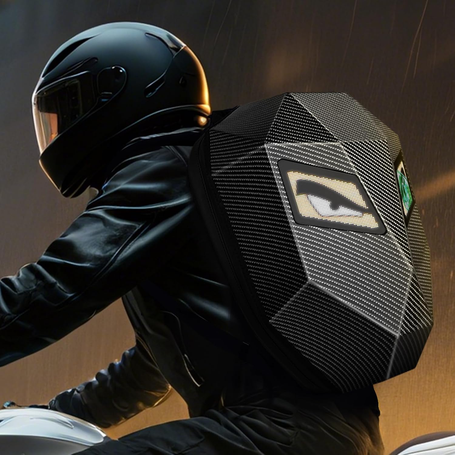 19inch LED Motorcyle Knight Backpack for Men,Hard Case Riding Backpack Motorbike Laptop Bag Waterproof, DIY Programmable Full Color Display & Eyes