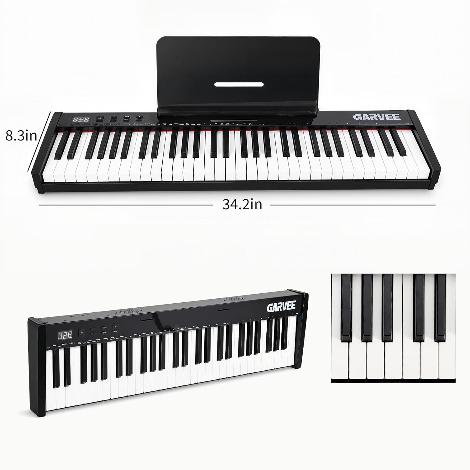 61 Keys Electric Keyboard Piano, Portable Semi-Weighted Electronic Keyboards with Sheet Music Stand & Power Adapter, Musical Instruments for Beginners and Professionals