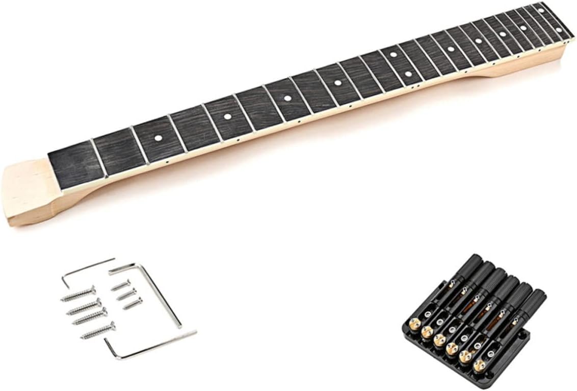 Headless Electric Guitar Neck Set 6-String Bridge and Nut Unfinished Wooden Neck for DIY Guitar Projects Replacement Accessories for Electric