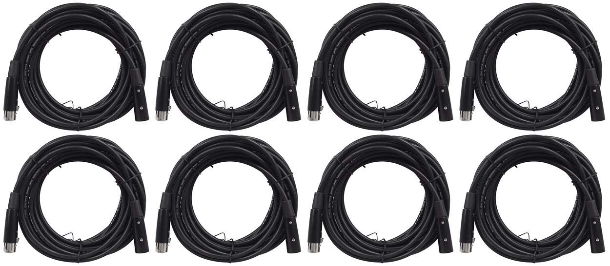 Rockville RDX5M25 25' 5-Pin DMX Lighting Cable, 100% OFC Copper, Black Nickel-Plated Connectors, 120 Ohm, Durable PVC Jacket, for DJs and Stage Lighting, 8-Piece