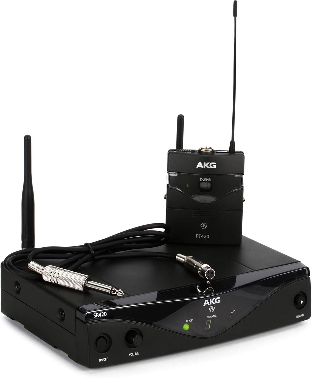 AKG Pro Audio WMS420 Instrumental Set Band A Wireless Microphone System with SR420 Stationary Receiver, P420 Pocket Transmitter, and 1/4 Inch Instrument Cable (Renewed)