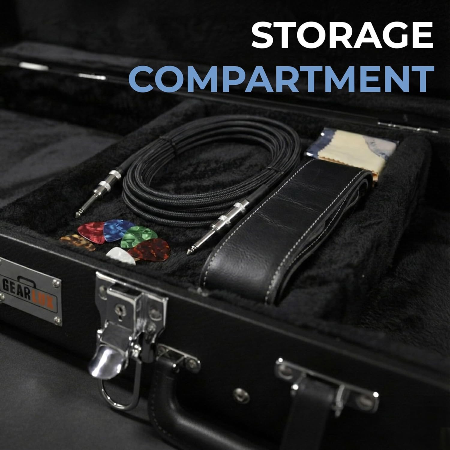 Gearlux Electric Guitar Hard Case for Fender Stratocaster/Telecaster and Standard-Size Guitars with Exterior Lock and Key, Interior Accessory Compartment, and Plush Interior Padding - Black