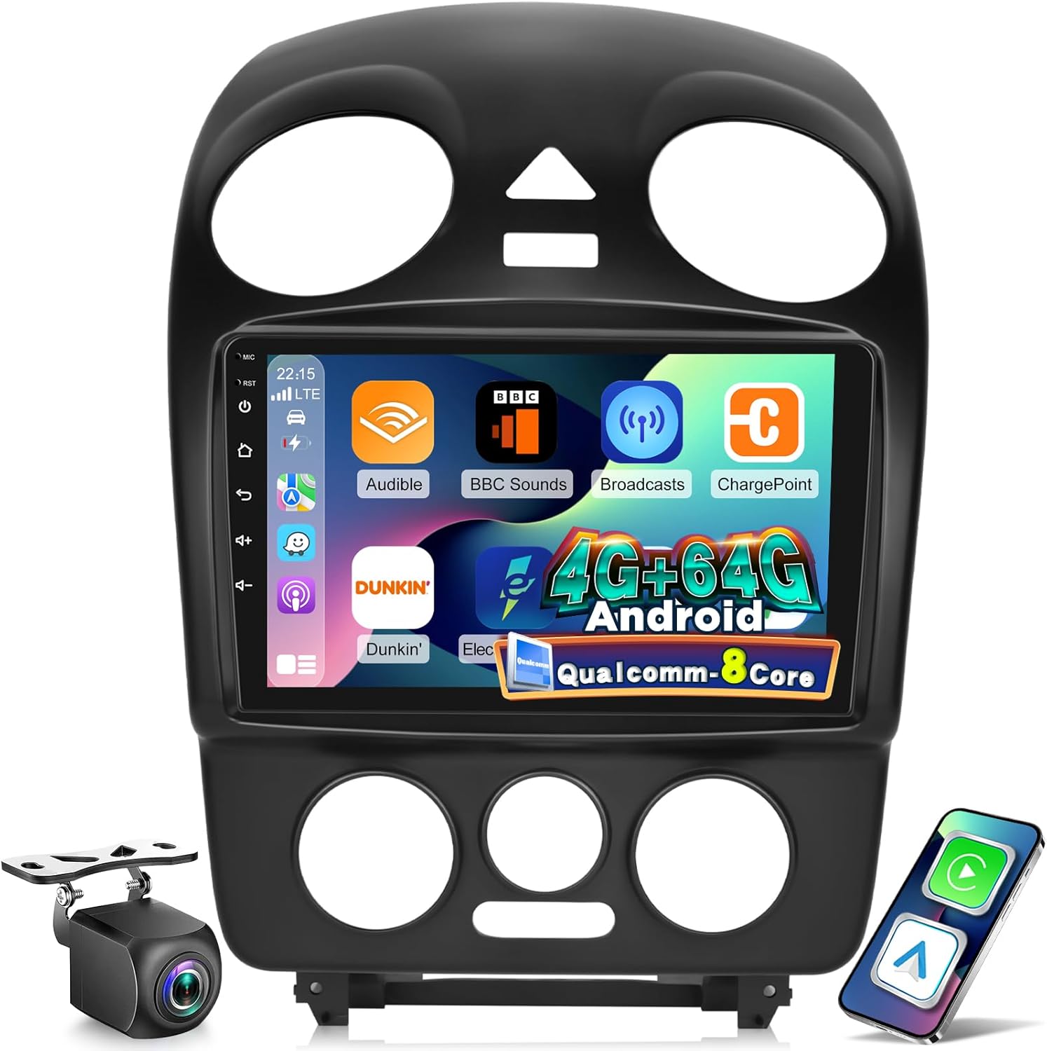 Qualcomm 8 Core 4+64G Radio for VW Beetle 2004 2005 2006 2007 2008 2009 2010, Android Beetle Car Stereo -Carplay/Android Auto/Bluetooth 5.1/SWC/FM RDS/9 inches Touch Screen