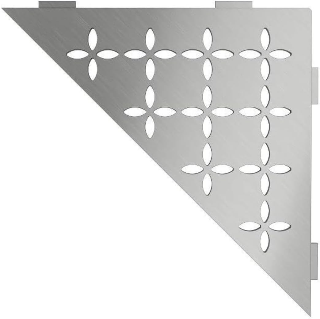 Schluter Triangular Corner Shelf for Tiled Walls - Floral Design, Stainless Steel Material, Brushed Stainless Steel Finish, 3/32