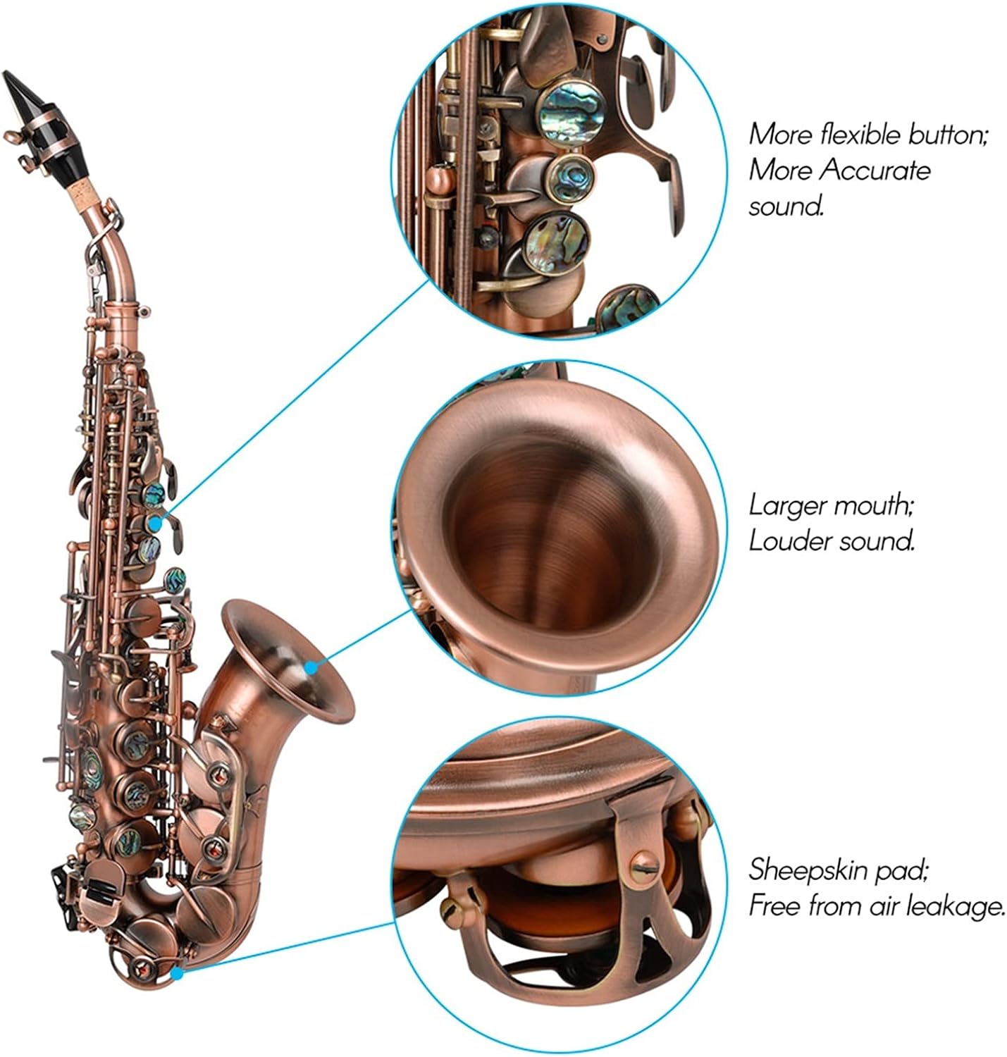 KESHUO Antique Saxophone Bb Key Woodwind Instrument with Case Sax Stand Reed Gloves Cleaning Cloth Brush Sax Strap Brush Brass Sax Beginners Kit