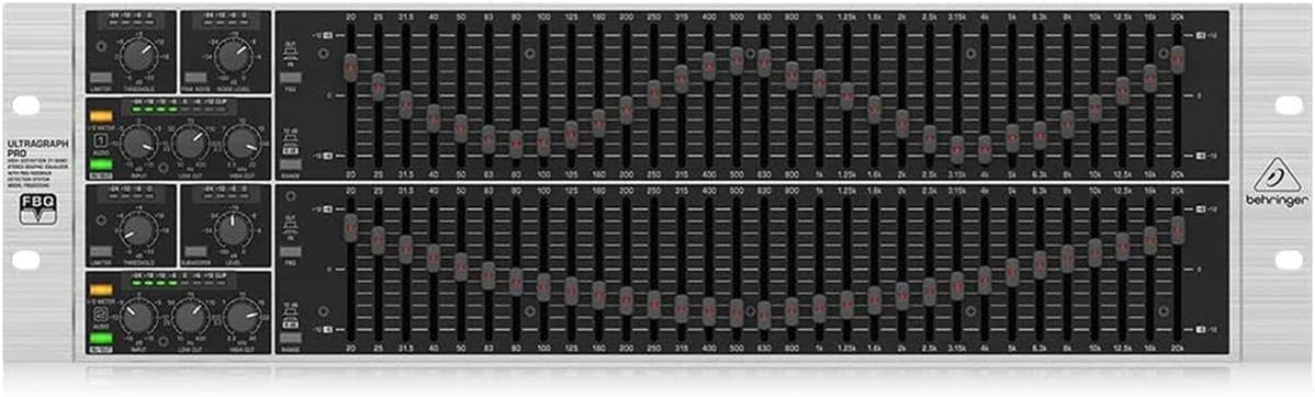 Behringer ULTRAGRAPH PRO FBQ6200HD HD Dual Channel 31-Band Stereo Graphic Equalizer with FBQ Feedback Detection System, Limiters and Pink-Noise Generator - with 2X 15' 8mm XLR Microphone Cable