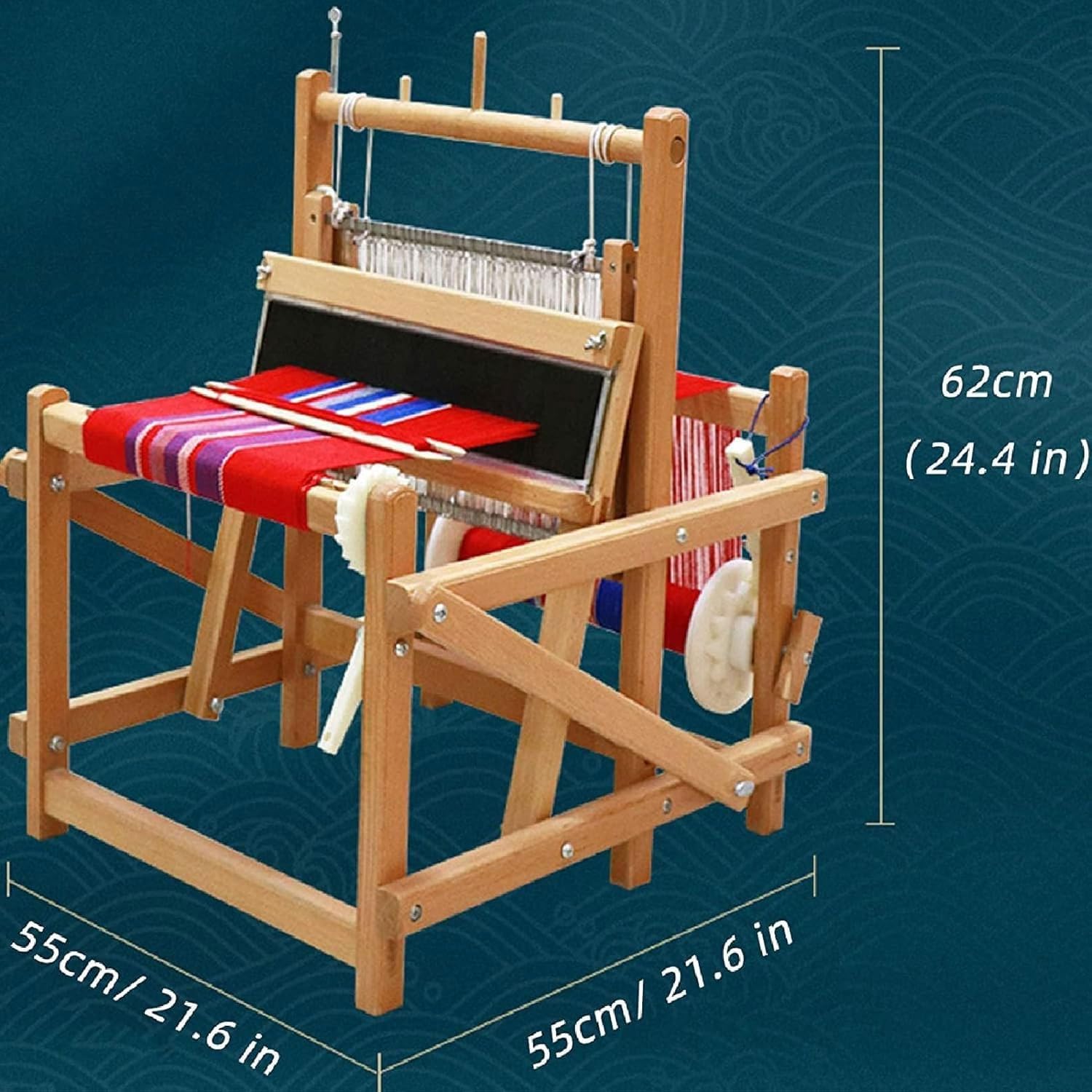 Foldable Multi-Craft Weaving Loom, Wooden DIY Hand-Knitting Weaving Machine, Weaving Width Limit 30cm, Density Of The Fabric Adjustable, Art Craft Kit with Mixed Yarns, for Beginners, Adults, Amateurs