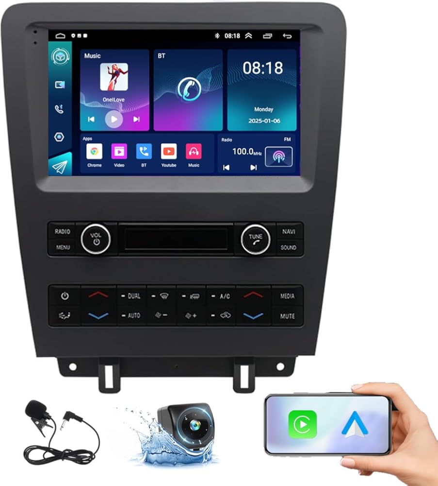 9 inch Car Stereo Radio for Ford Mustang 2010 2011 2012 2013 2014 Touchscreen GPS Radio Head Units with Wireless Carplay Android Auto, Bluetooth,Mirror Link,5G WiFi,32 EQ,FM/RDS,SWC USB+Camera 2G+32G