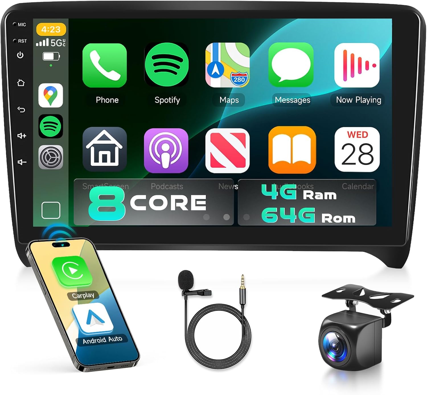 5/6Ghz WiFi 8Core 4GB+64GB Radio for Audi TT MK2 2006-2014 Car Stereo with Wireless Carplay Android Auto,Backup Camera,9'' IPS Touch Screen,Android Auto,5.1Bluetooth,MirrorLink,SWC,FM/RDS