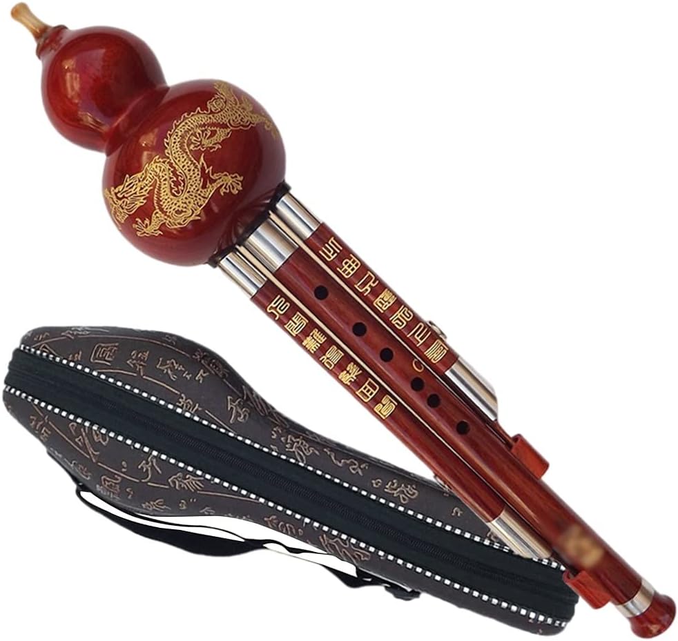 Flutes Musical Instruments 7 Hole Mahogany Gourd Adult Children Beginners C-Level B-Level Cucurbit Three-Pipe Musical Instrument with Chinese Knot and Box Full Sound