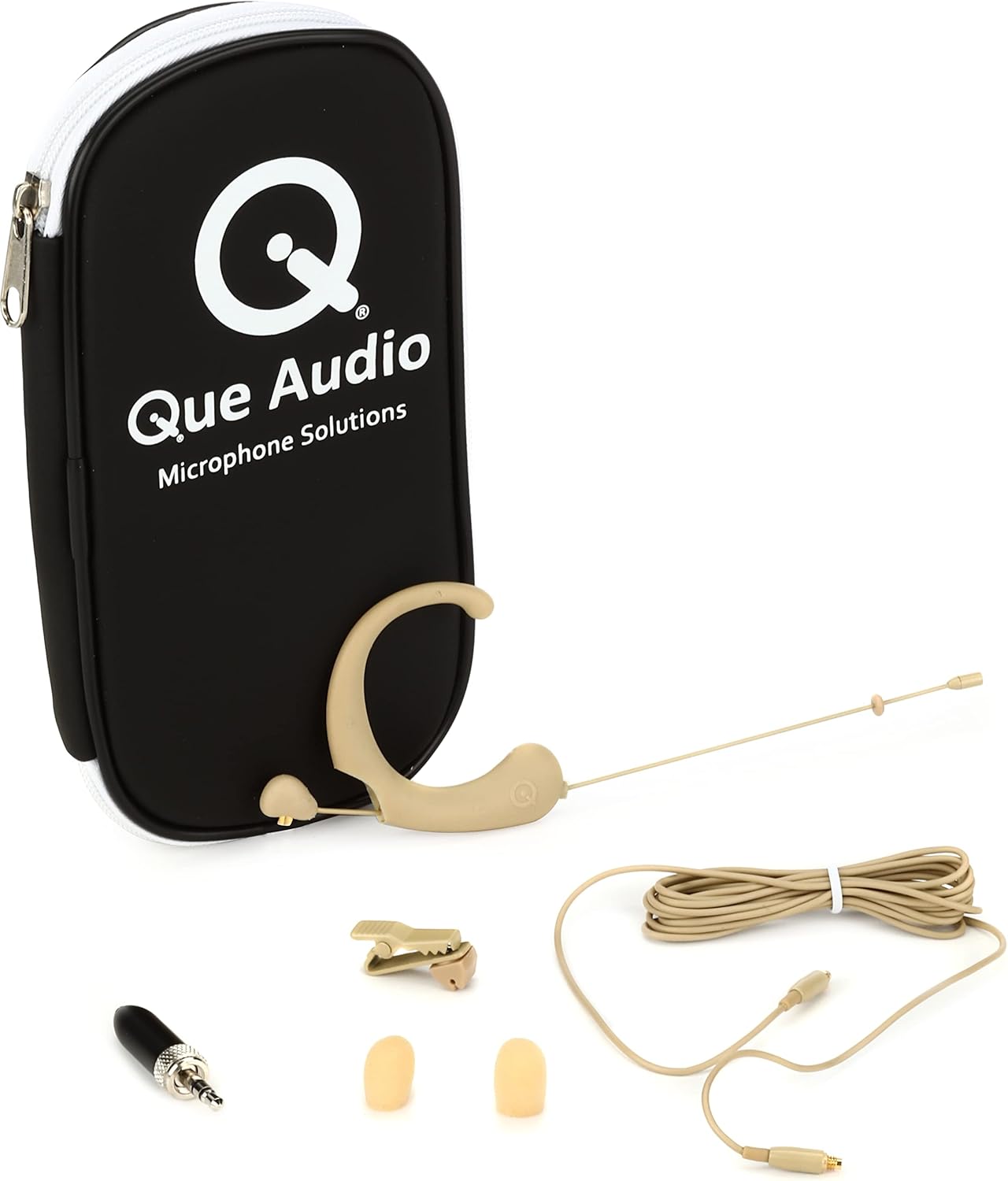 DA12 BE Omnidirectional Headworn Headset Microphone for Speaking or Singing - Bundle Includes SEL Adapter for Sennheiser Wireless, Windscreens, Tie Clip and Case - Beige