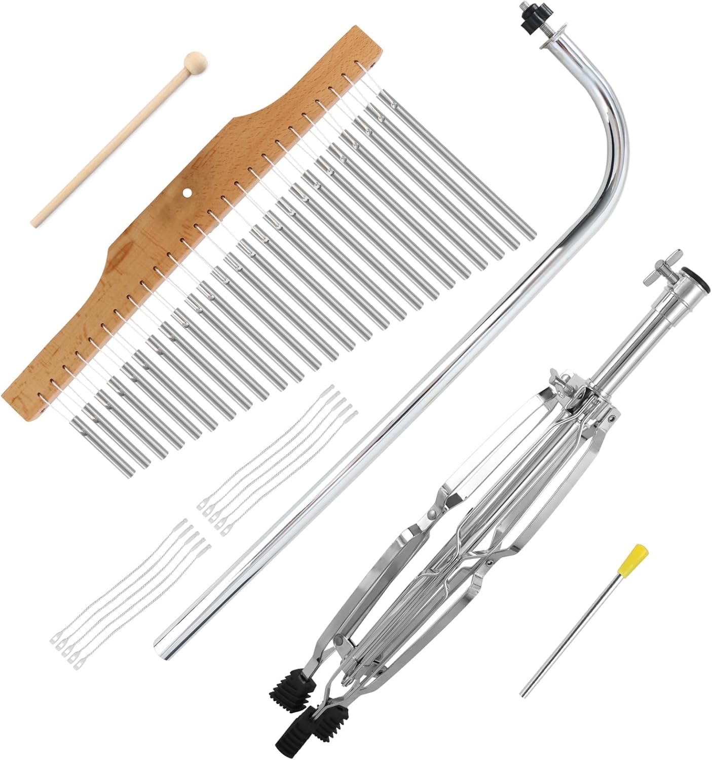 EASTROCK 25 Note Chimes Musical Instruments Percussion Instrument Single-row Chime Bar Chimes Percussion Height-Adjustable Stand Silver