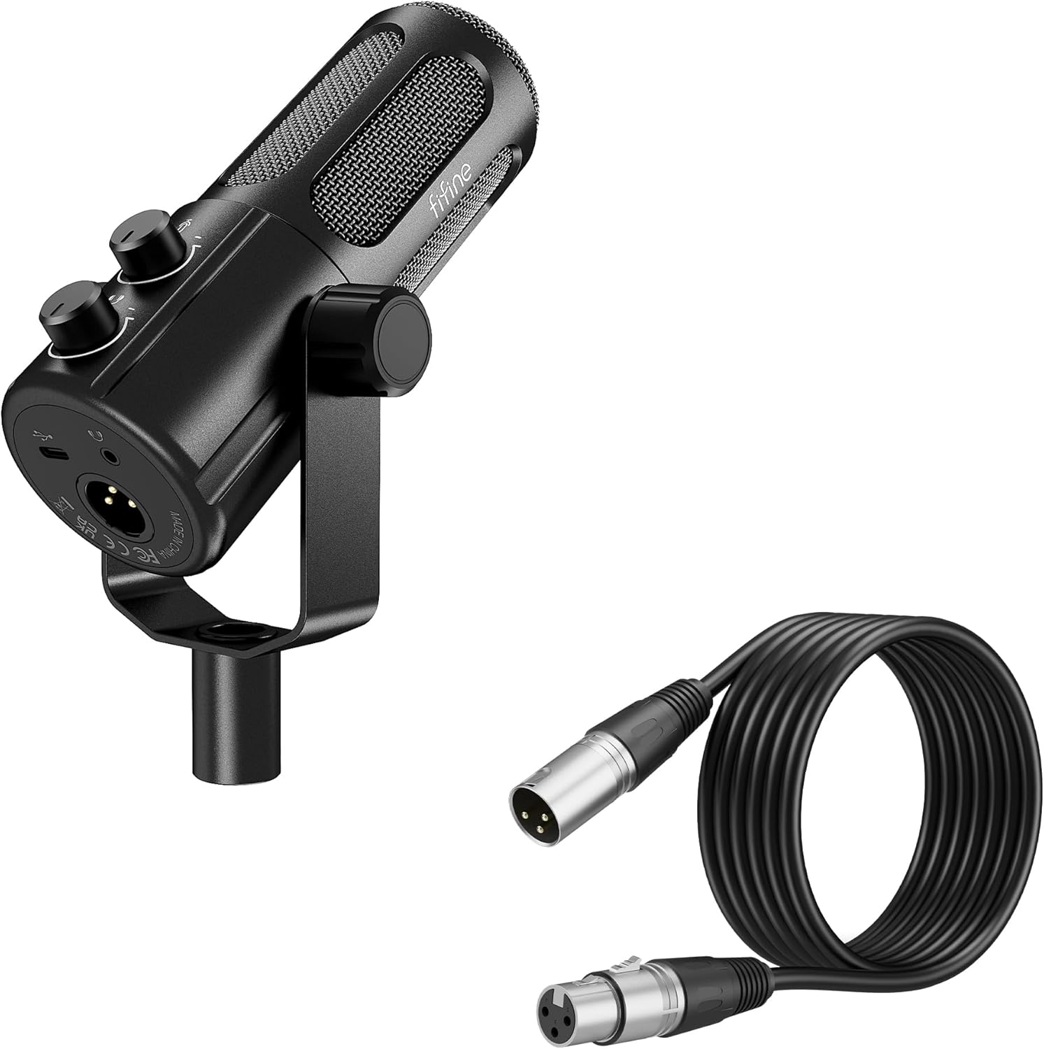 FIFINE Podcast Microphone with XLR Cable Bundle, USB Recording Vocal Mic with Frequency Respond Adjustment, Mute Button, Headphone Monitoring, Dynamic Microphone with 10ft Audio Cable-Tank6+L9