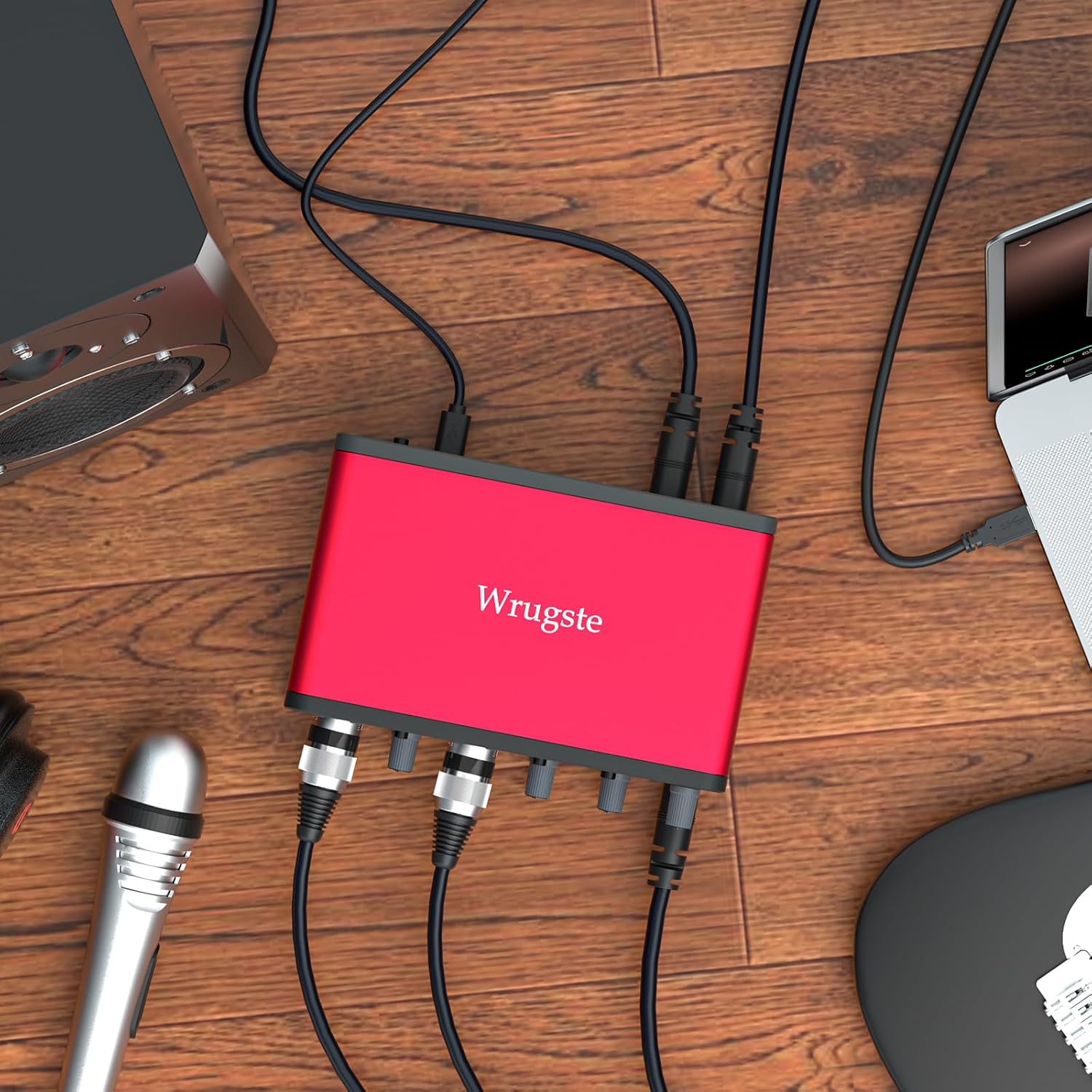 USB Audio Interface (24Bit/192kHz)+48V Phantom Power for Computer Recording Podcasting and Streaming Plug and Play Noise-Free Wrugste XLR 2i2 Audio Interface for PC No Software Included