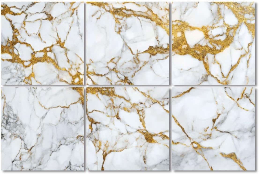 6 Pack Art Acoustic Panels Sound Absorbing Golden Gold Veins White Marble Organic Patterns Fluid Shapes High Decorative Soundproof Wall Panels Self Adhesive for Recording Studios Office 72