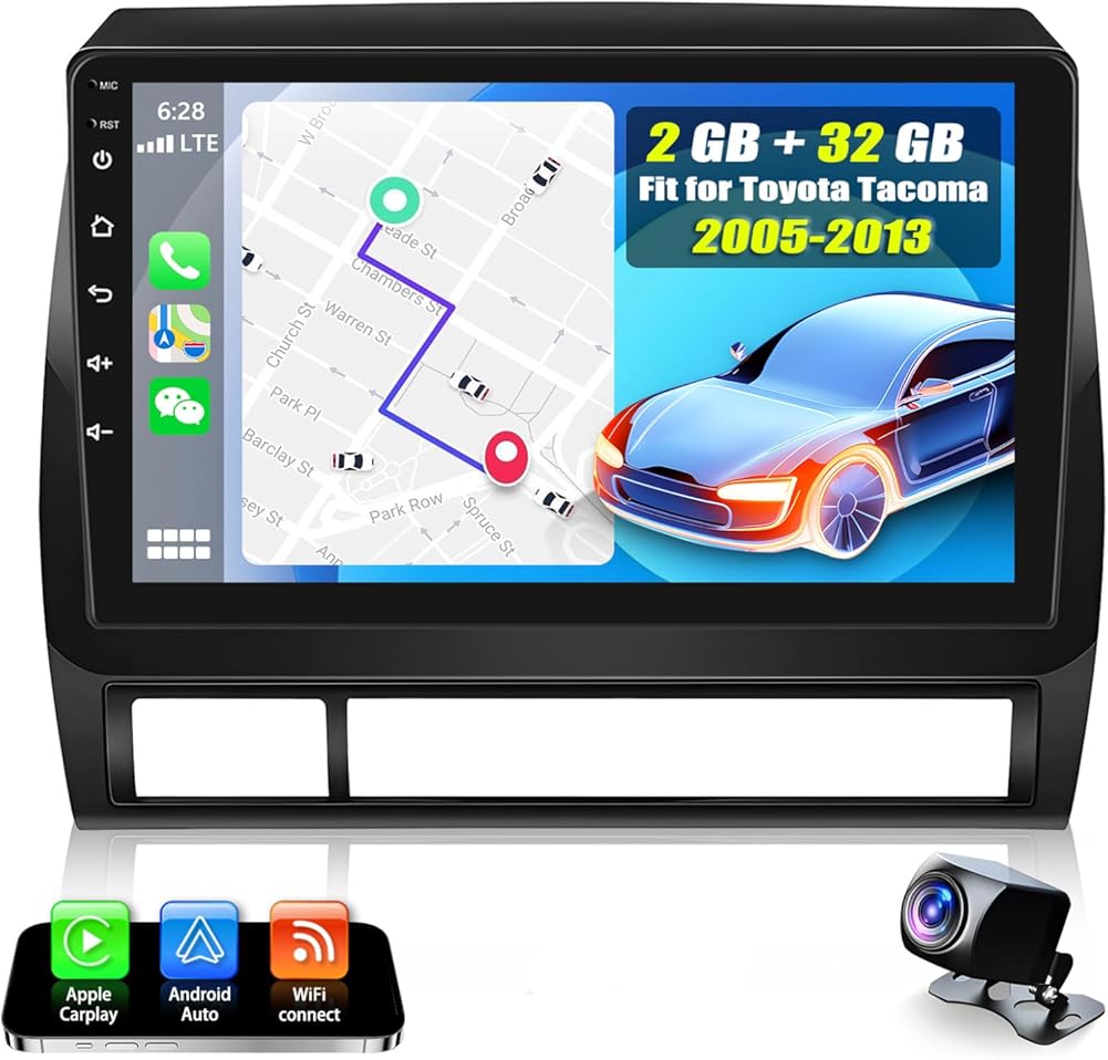 2+32G Android 13 Car Stereo Compatible with Toyota Tacoma 2005-2013 Radio Upgrade 9 Inch Touch Screen with Wireless Carplay Android Auto Backup Camera Mirror Link GPS SWC WiFi FM