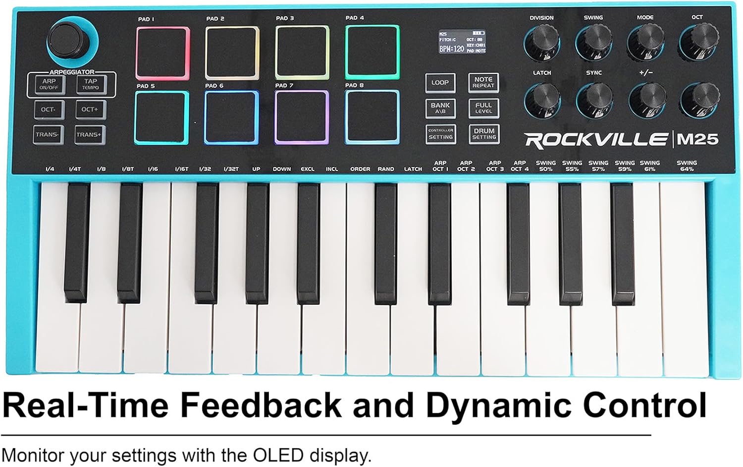 Audisavings Bundle: Rockville M25 25 Key USB Wireless MIDI Keyboard Controller With Bluetooth+8 Pads Bundle With Rockville PRO-M50 Studio Headphones w/Detachable Coil Cable, Case (2 Items)