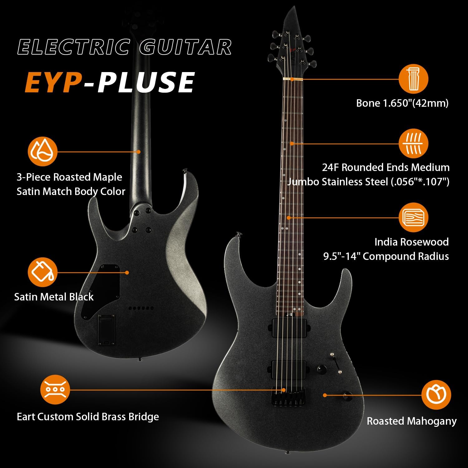 EART EYP-Pulse Soild Body Electric Guitar with Roasted Mahogany Body and Artones-MDC135 Active Pickups Rock