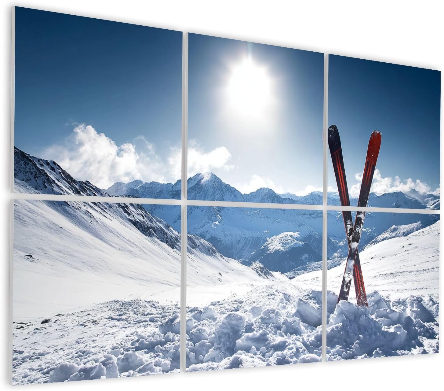 6 Pack Art Acoustic Panels Self Adhesive Pair red skis crossed wedged snow mountain photo Decorative Soundproof Wall Panels Sound Absorbing Panel 48