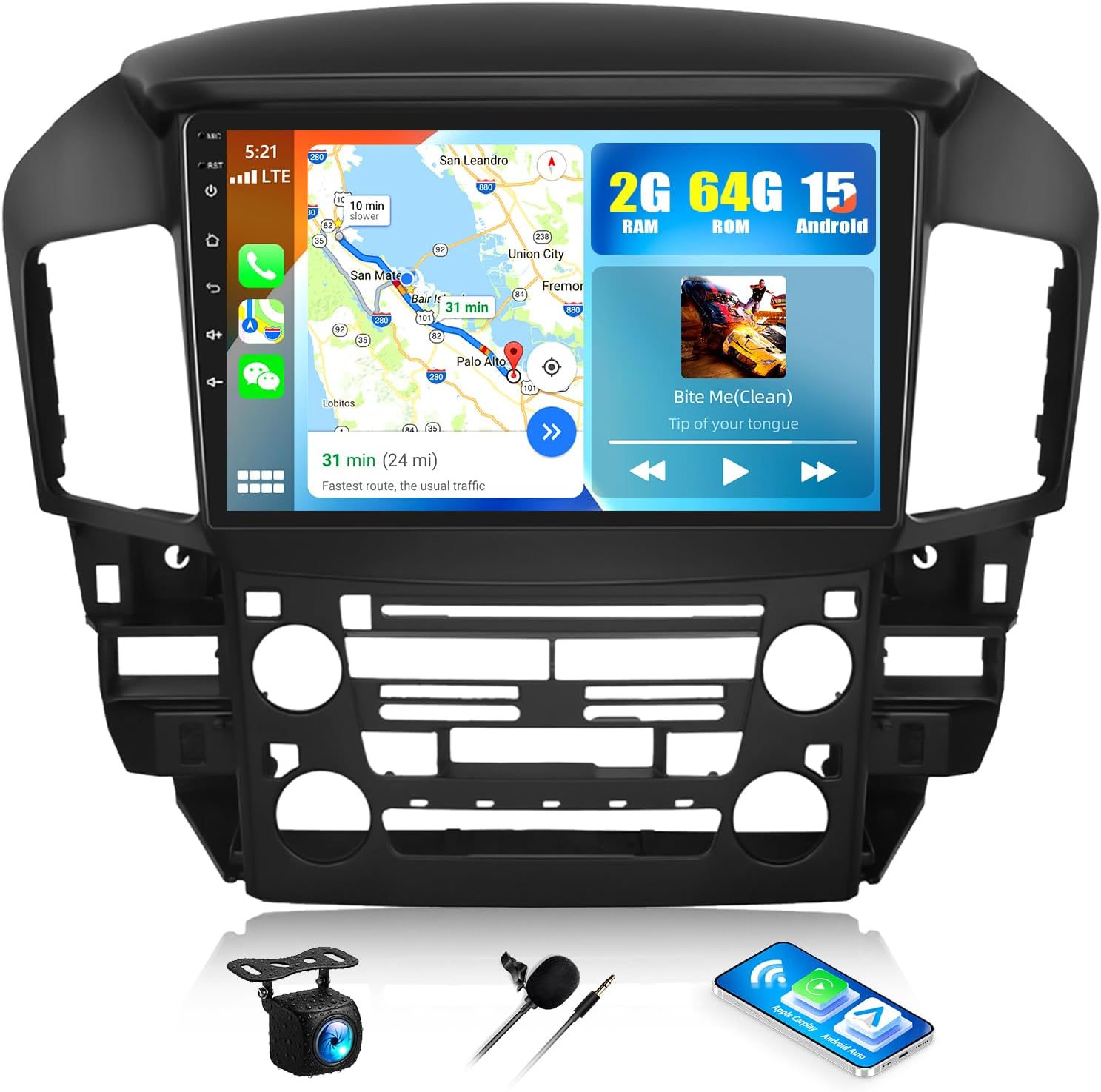 CAMECHO 2G+64G Android 13 Car Stereo for Lexus RX300 / Toyota Harrier 1997-2003 9 Inch Touch Screen with CarPlay Android Auto Mirror Link 28UI Bluetooth FM GPS Navigation WiFi SWC Backup Camera