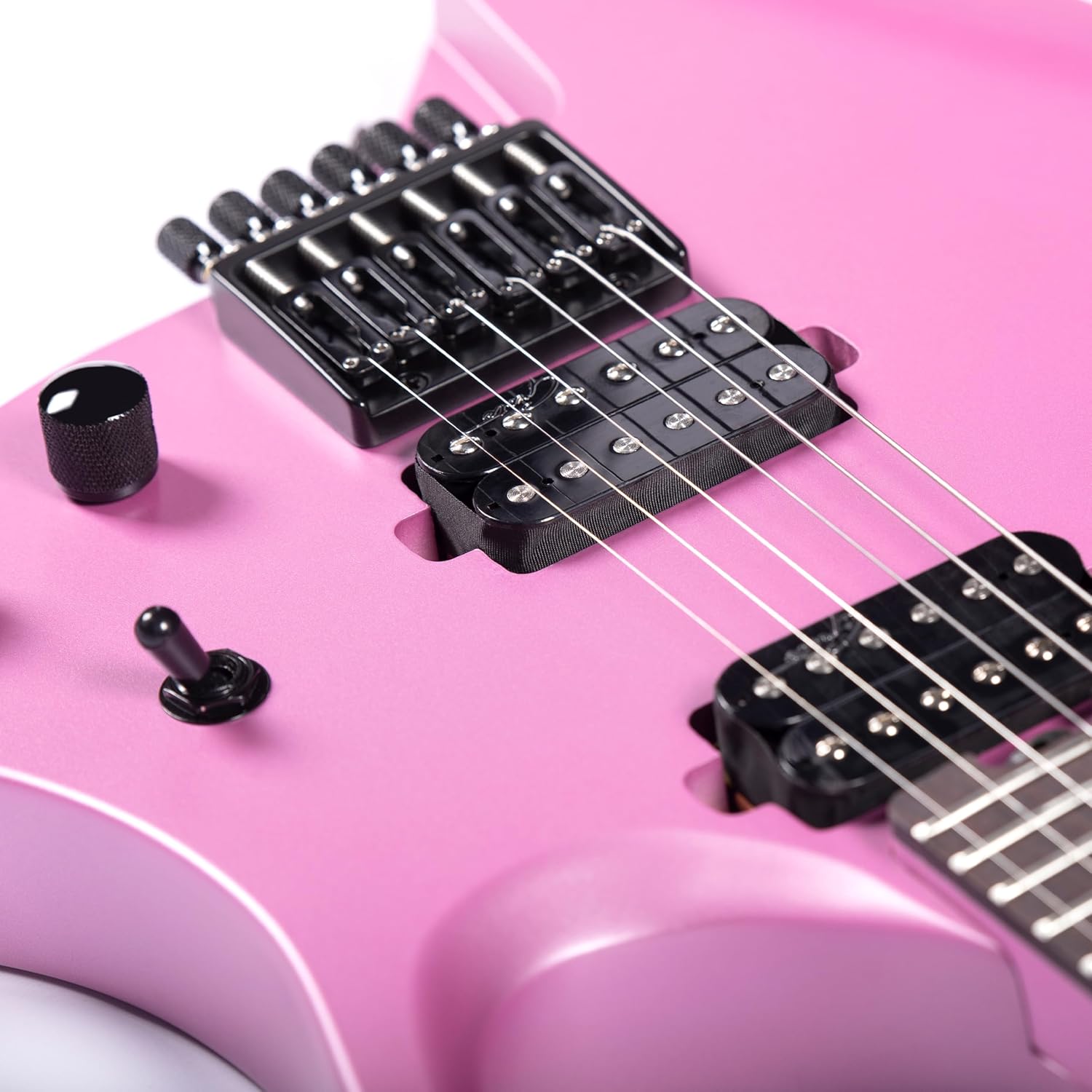 Grote Headless Electric Guitar Solid Mahogany Body Canadian Maple Neck Model GRHL-03 (Pink)