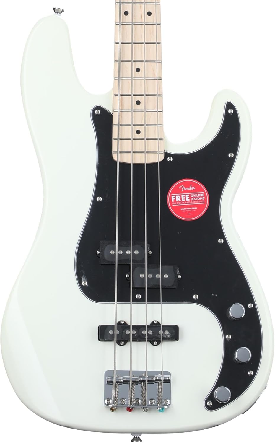 Fender Squier Affinity Series Precision Bass Bundle - Olympic White with Maple Fingerboard, Includes Bass Guitar, Amplifier, Cable, Strap, and Tuner - Perfect for Beginners and Experienced Players