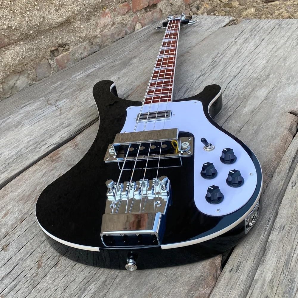 4-String Electric Bass Guitar - Black Neck-Thru Body, Maple Neck, Humbucker & Single Coil Pickups