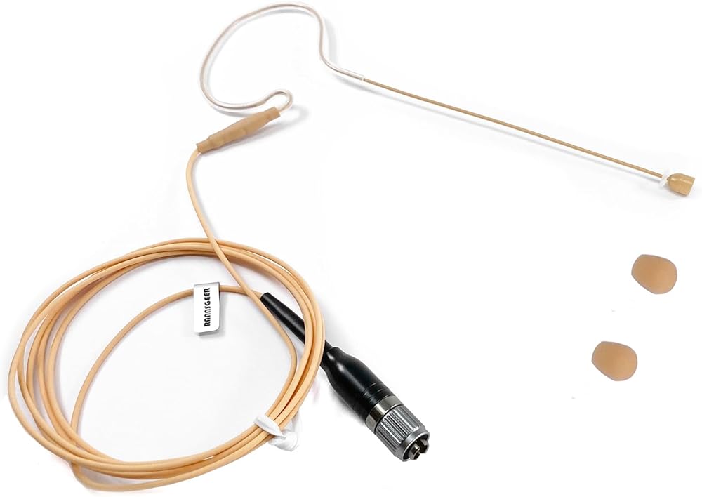 Mini Headset Microphone cH-Style Earhook Headset Mic Compatible with Audio Technica Bodypack Transmitter (Tan)