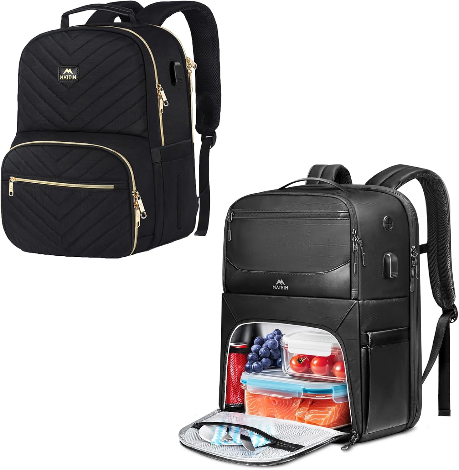 MATEIN Lunch Backpack for Women, 15.6inch Laptop Work Backpack with Insulated Cooler Compartment, Lunch Bag for Men Work, Large 17 Inch Laptop Back Pack with USB Port