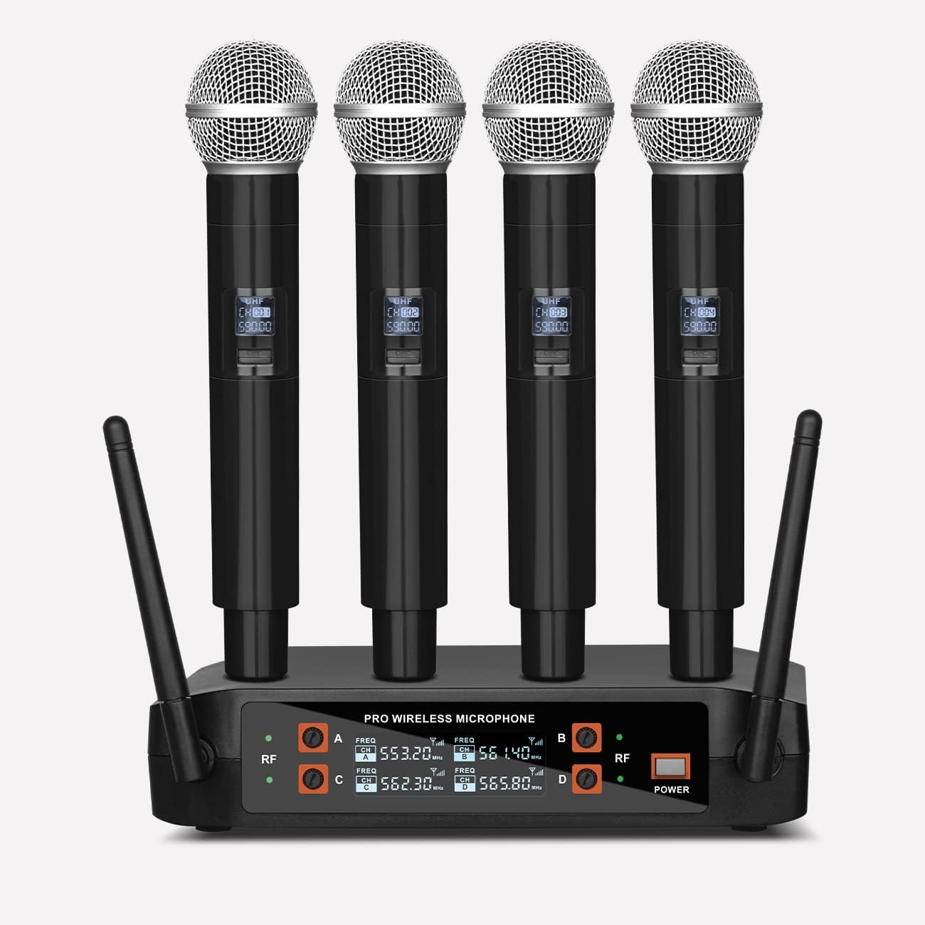 LK4 Wireless Microphone System – 4 Reliable Handheld Mics, 200FT UHF Range, Clear Sound & Stable Signal for Karaoke, DJ, Parties, Church & More! Durable, Plug-and-Play Setup