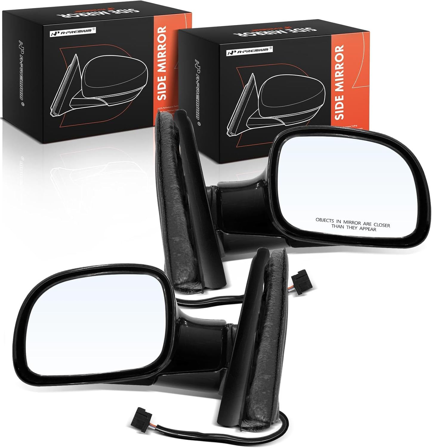 A-Premium Pair (2) Driver and Passenger Side Power Door Mirror - Compatible with Chrysler Town & Country 2001-2005, Voyager 2001-2002 & Dodge Caravan 2001-2007 - Non-Heated Manual Folding Black